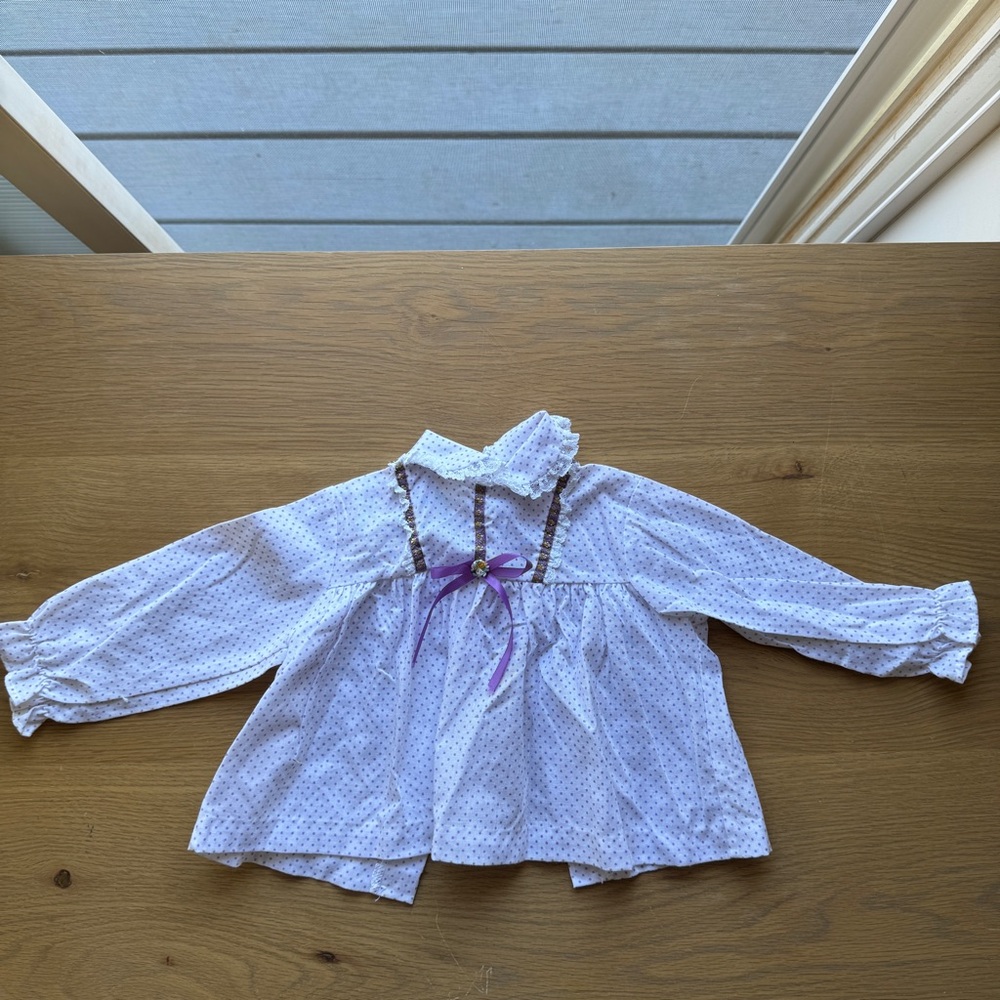 Vintage toddle time polkadot lace long sleeve collar top size 1 fits like 3-6